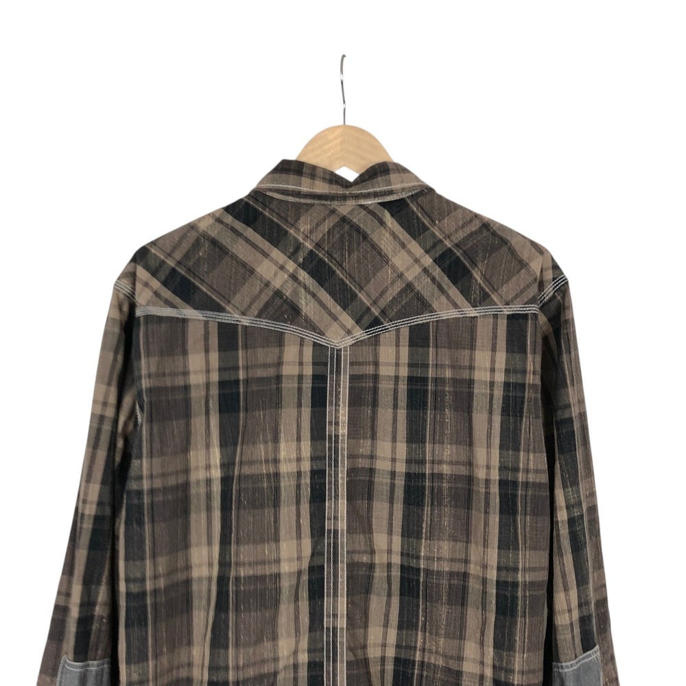 BKE Mens XL Brown Plaid Western Pearl Snap Button Down Shirt Cowboy Rodeo Biker - Picture 7 of 13